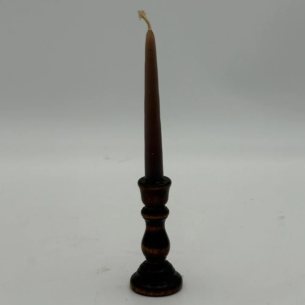 Vintage Miniature Wood Candlestick Holder with Taper Candle Rustic Home Decor
